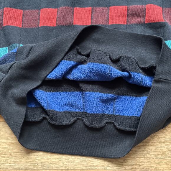 Vintage 80s Sweatshirt Black Checkered Mock Neck Sweatshirt Pullover Geometric M - Picture 4 of 8